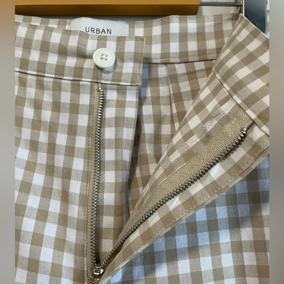 Urban Outfitters Tan & White Gingham Skinny Leg Pants / Trousers - Size 0 - Picture 3 of 7
